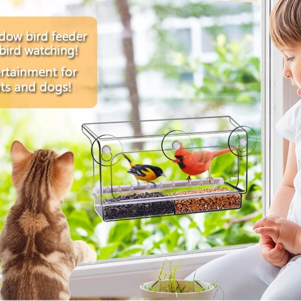 Lujii Window Bird Feeder, Clear, New